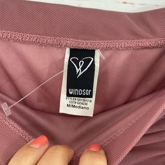 Windsor M Mauve Pink Ruched Mesh High Rise Pull On Mini Skirt - Picture 7 of 8